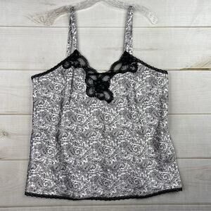 Vtg 90s Satin Lace Cami Top Womens Size 1X Black Paisley Boudoir Coquette USA